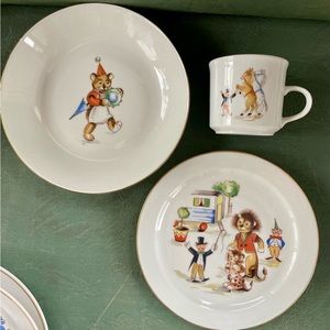 Vintage Mid Century Colditz Porzellan CP Children’s Plate, Bowl & Mug. Rare find